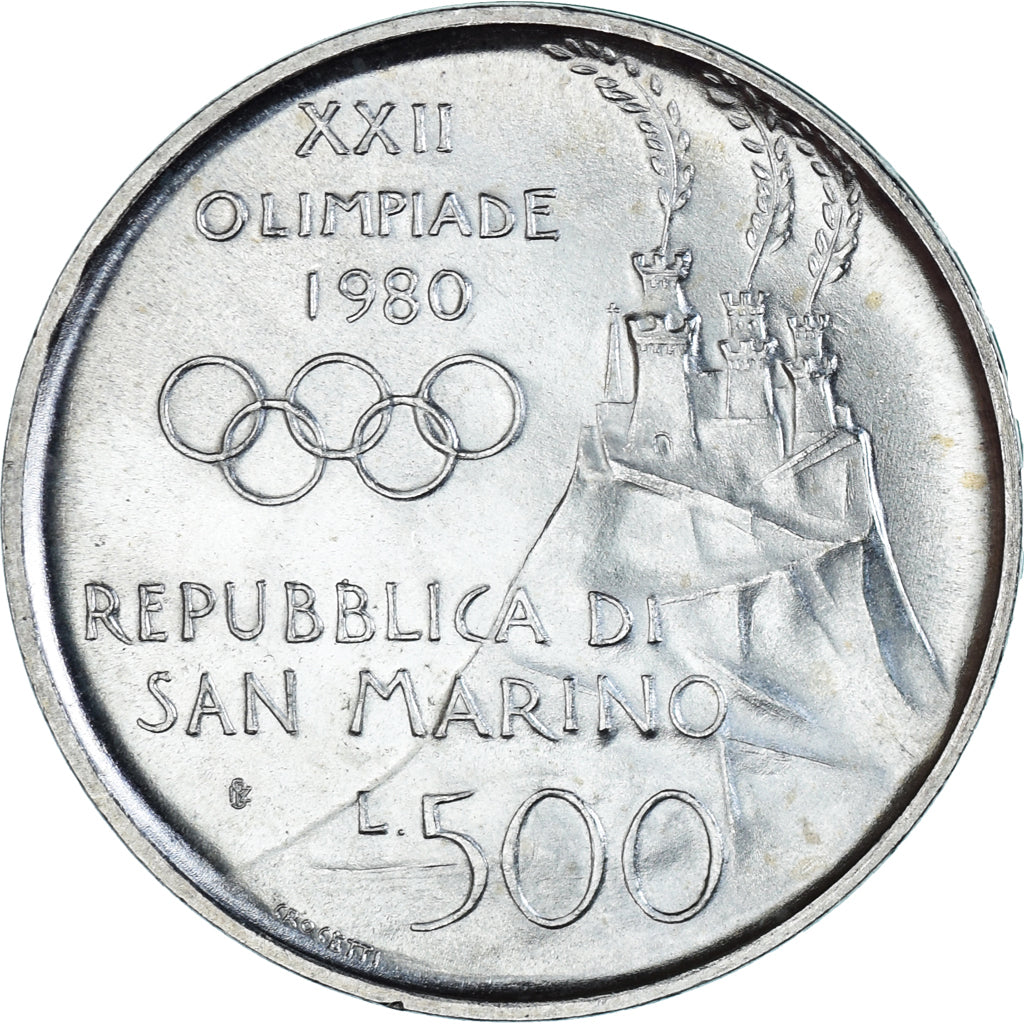 Coin, San Marino, 500 Lire, 1980, J.O. MOSCOU, MS(60-62), Silver, KM:110