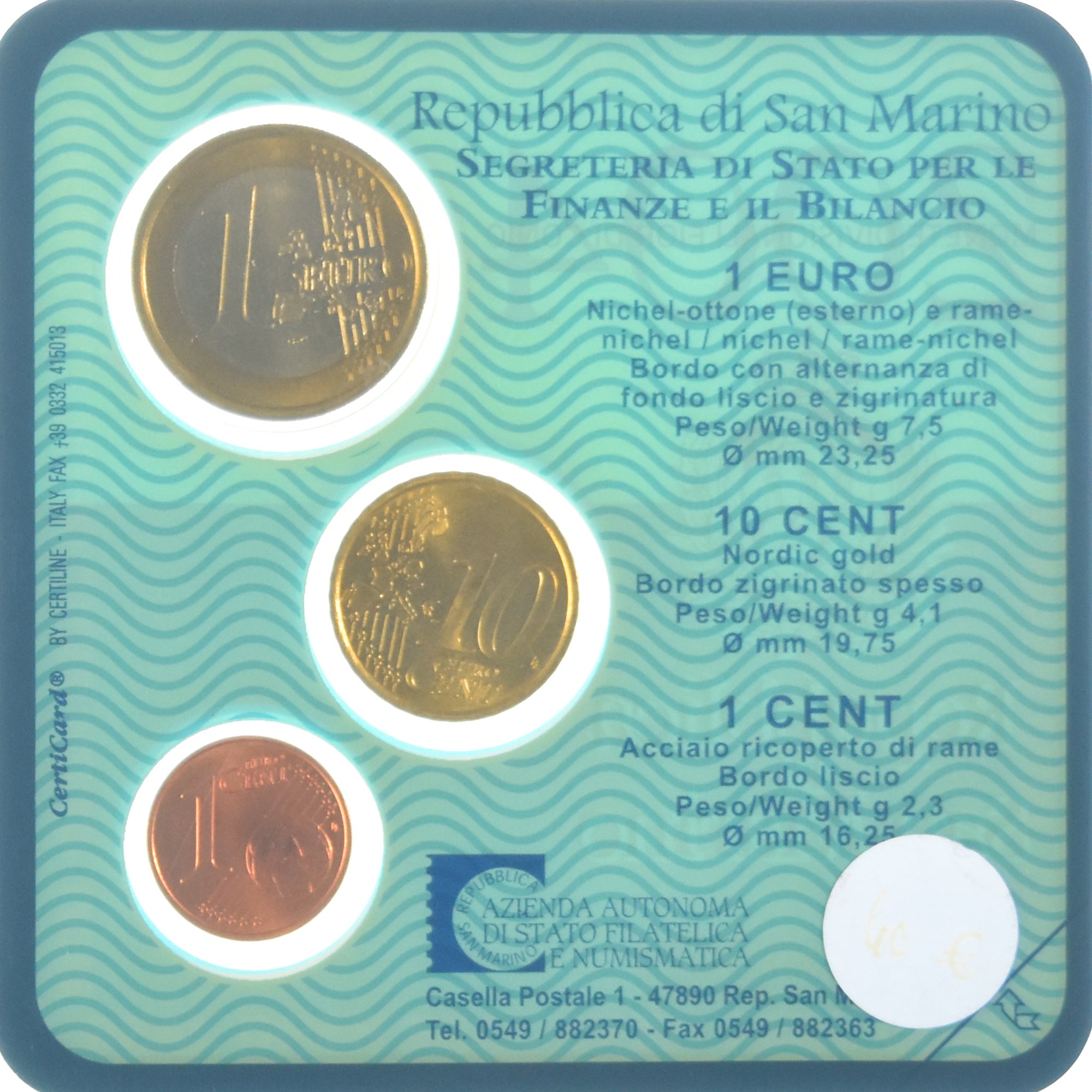 San Marino, Euro-Set, 2004, 1 cent-10 cent-1 euro.FDC, MS(65-70)