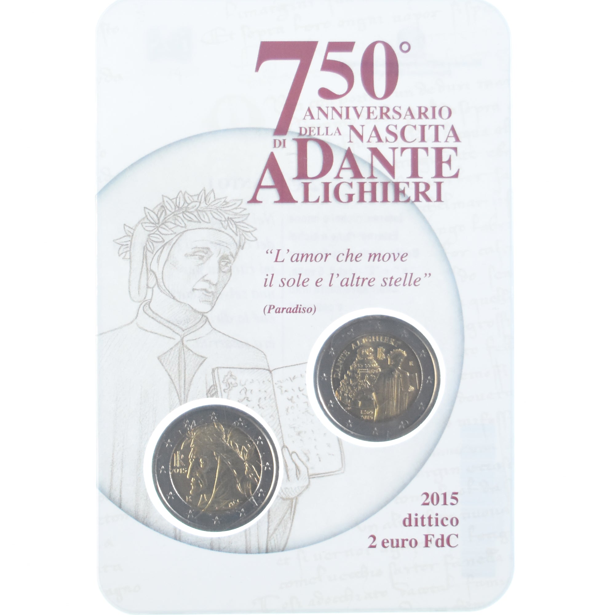 Italia, 2 Euro, Dante Alighieri, 2015, Rome, Set 2 monnaies 2 euro BU, FDC