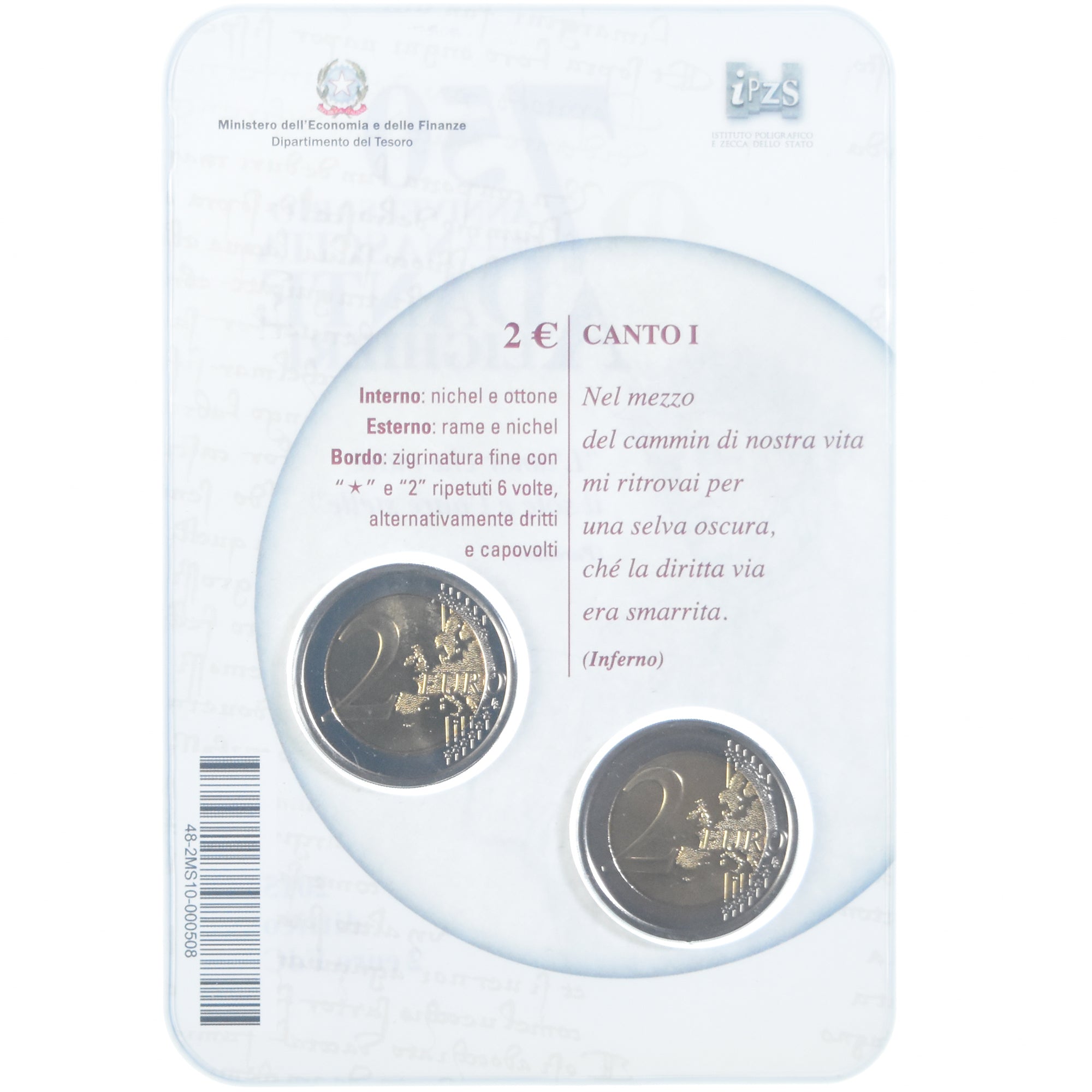 Italia, 2 Euro, Dante Alighieri, 2015, Rome, Set 2 monnaies 2 euro BU, FDC