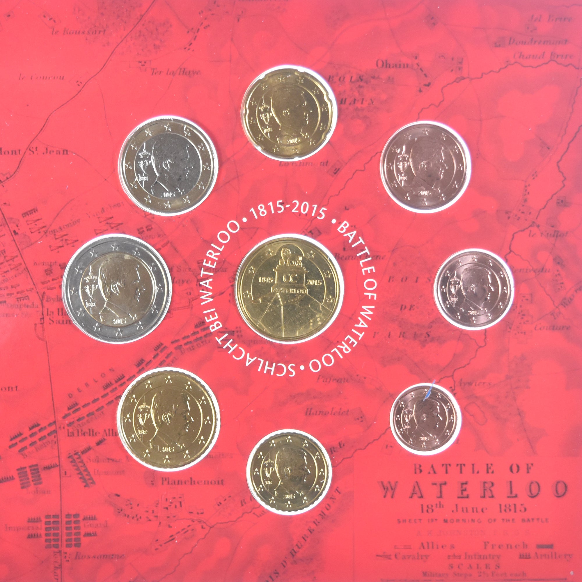 Belgique, Euro-Set, 2015, Bataille de Waterloo.FDC, FDC