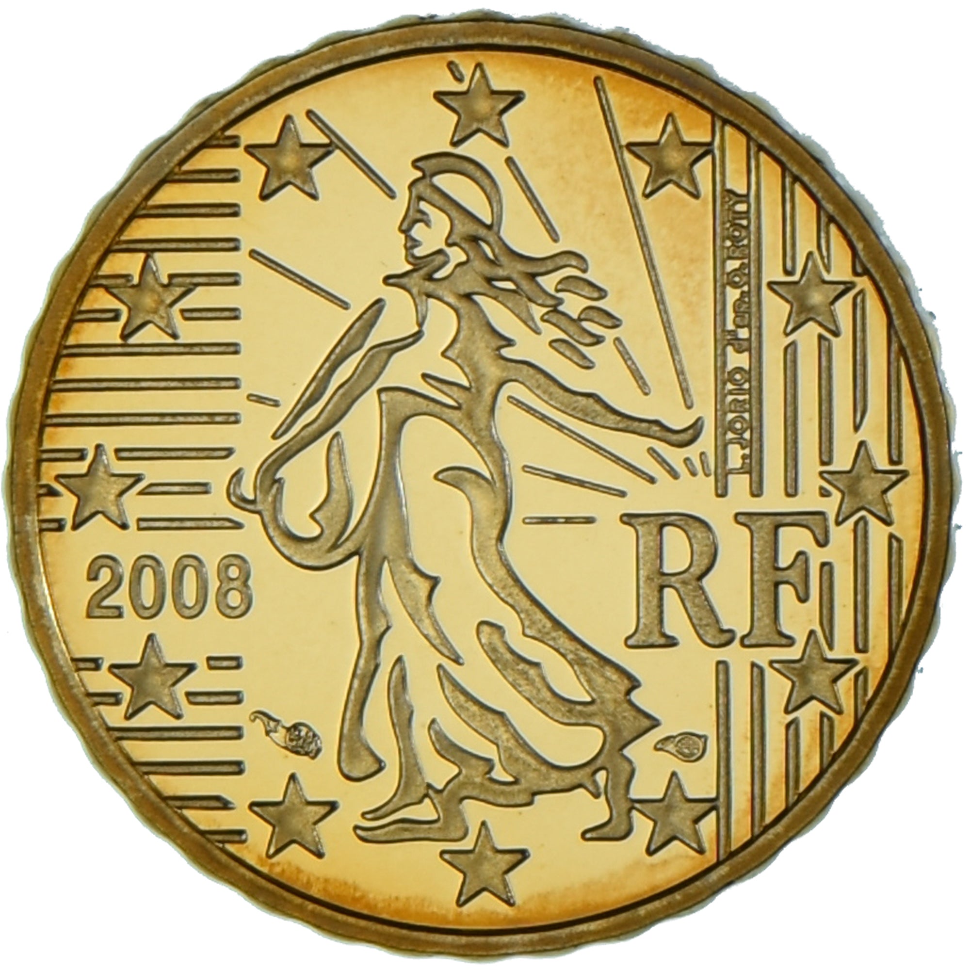 Francia, 10 Euro Cent, 2008, Paris, Proof / BE, FDC, Latón, KM:1410