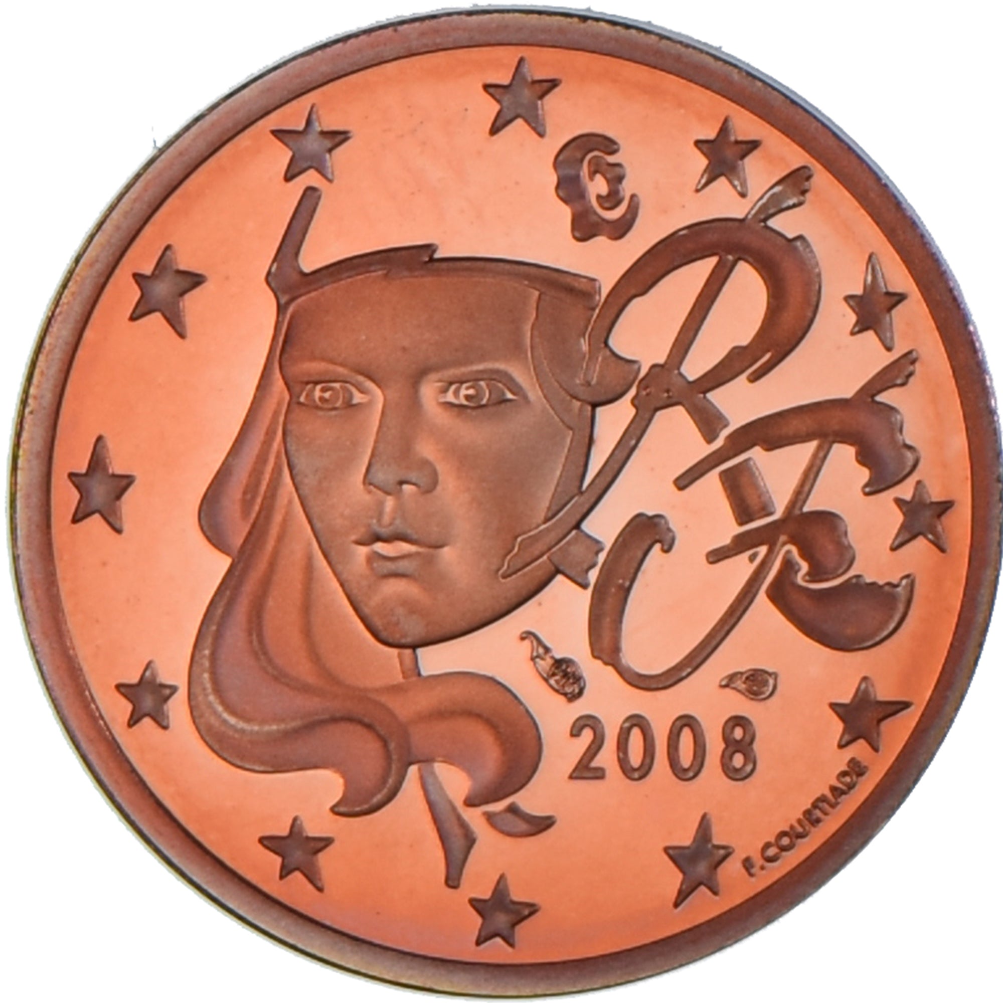 Frankrijk, 2 Euro Cent, 2008, Paris, Proof / BE, FDC, Copper Plated Steel