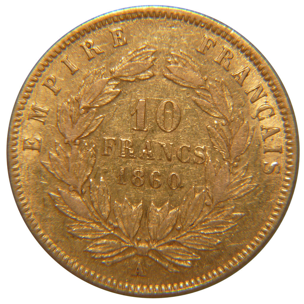 FRANCE, Napoléon III, 10 Francs, 1860, Paris, EF(40-45), Gold, Gadoury #1014, 3.