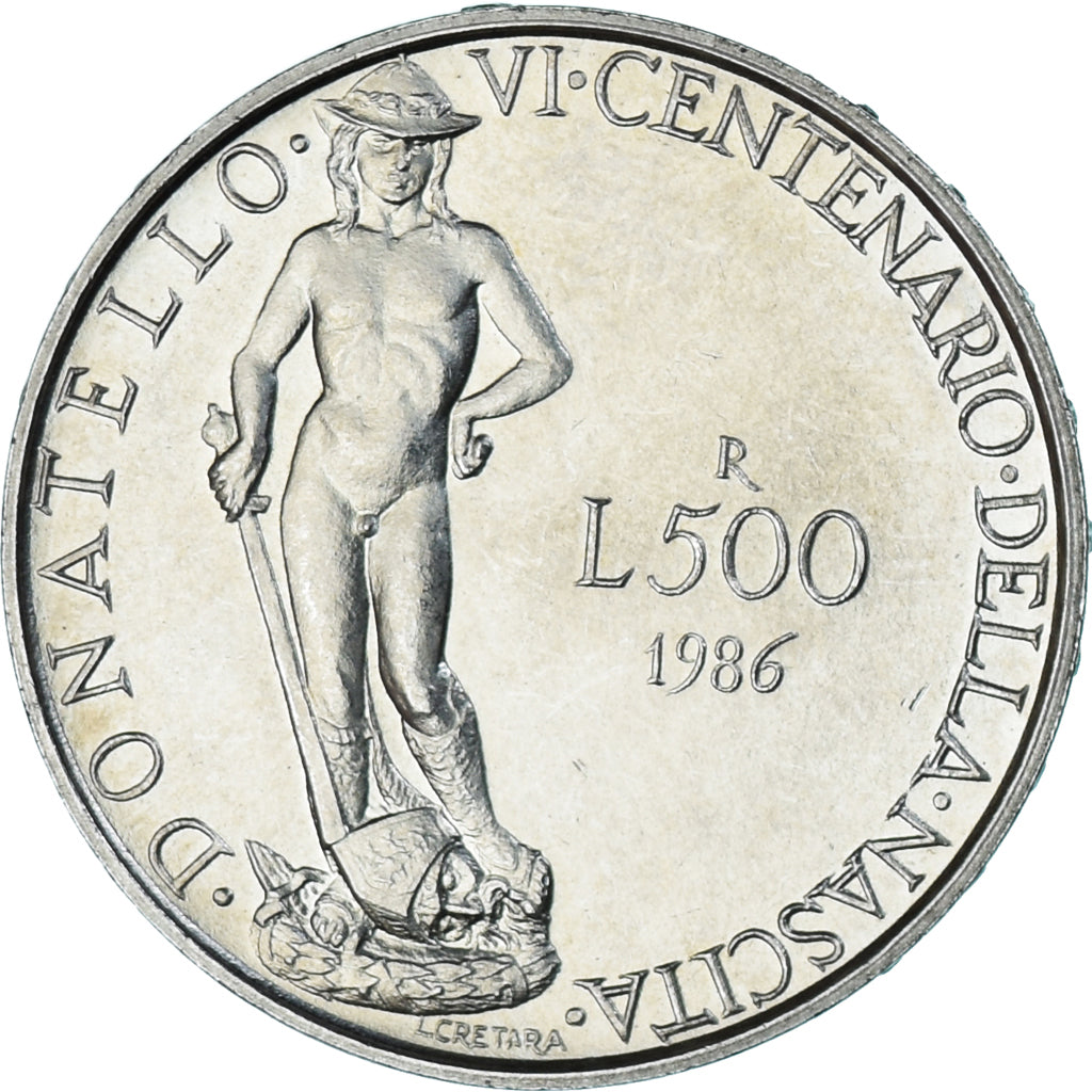 Coin, Italy, 500 Lire, 1986, Rome, Donatello., MS(63), Silver, KM:124