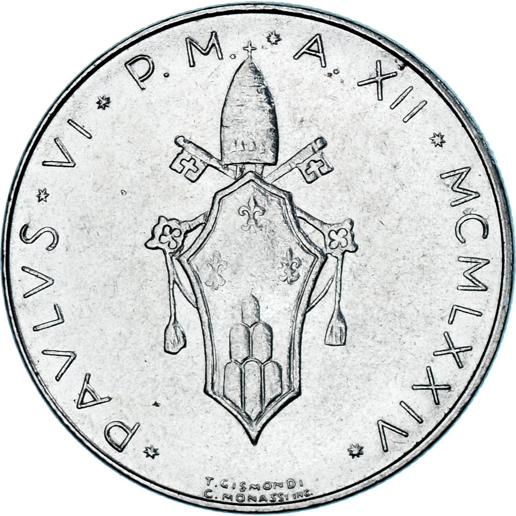 Moneda, CIUDAD DEL VATICANO, Paul VI, 50 Lire, 1974, Roma, SC, Acero inoxidable
