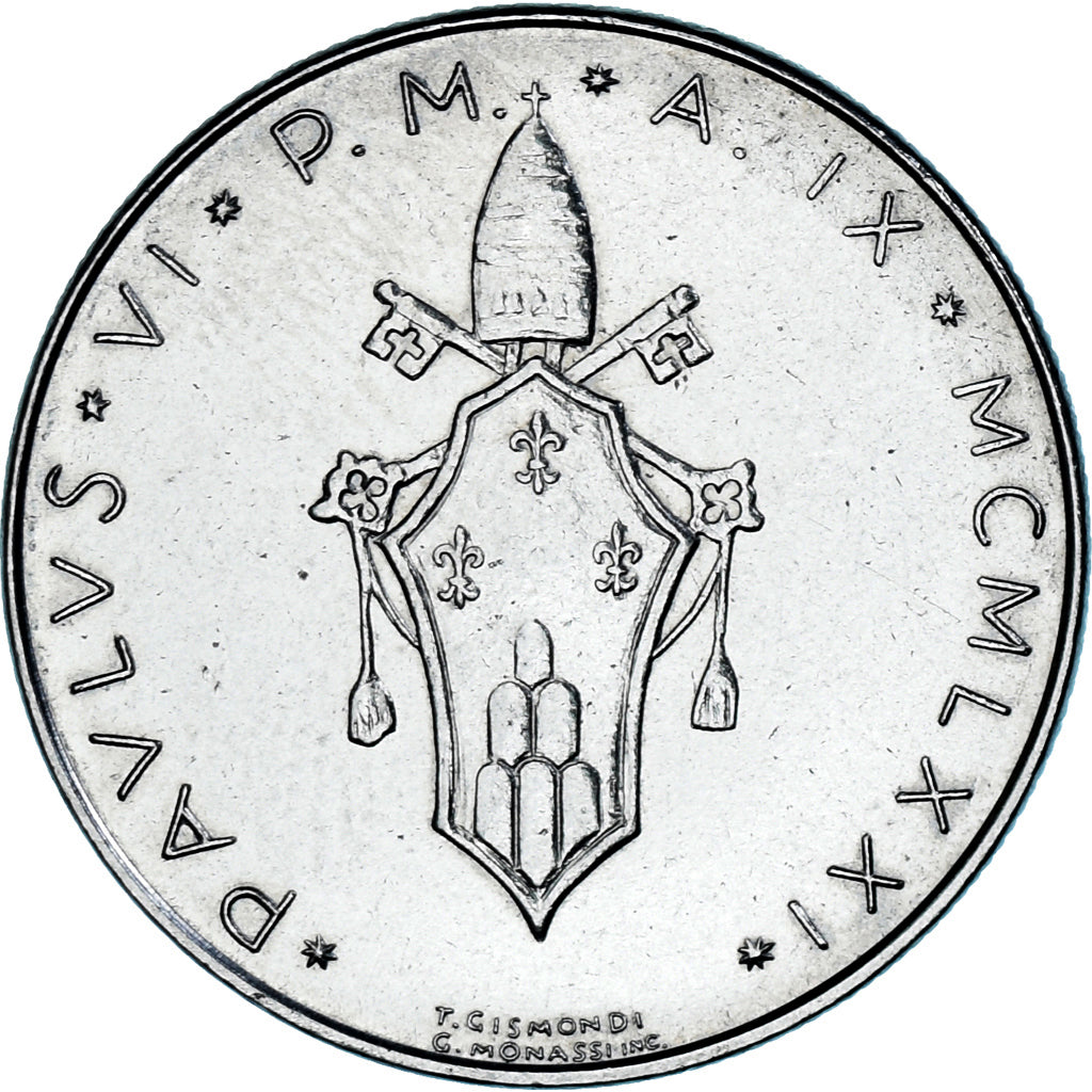 Moneda, CIUDAD DEL VATICANO, Paul VI, 50 Lire, 1971, Roma, MBC+, Acero