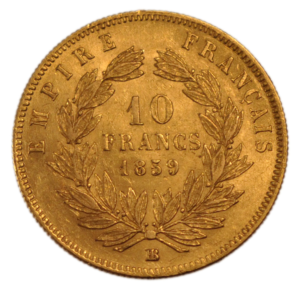 FRANCE, Napoléon III, 10 Francs, 1859, Strasbourg, AU(50-53), Gold, Gadoury #...
