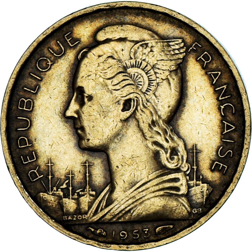 Moneta, Madagascar, 10 Francs, 1953, Paris, AU(50-53), Aluminium-Brąz, KM:6
