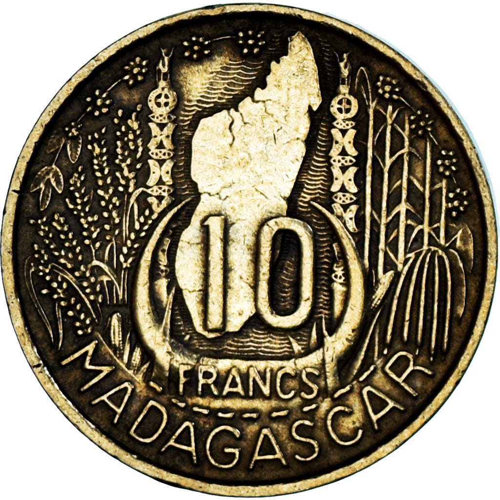 Moneta, Madagascar, 10 Francs, 1953, Paris, AU(50-53), Aluminium-Brąz, KM:6