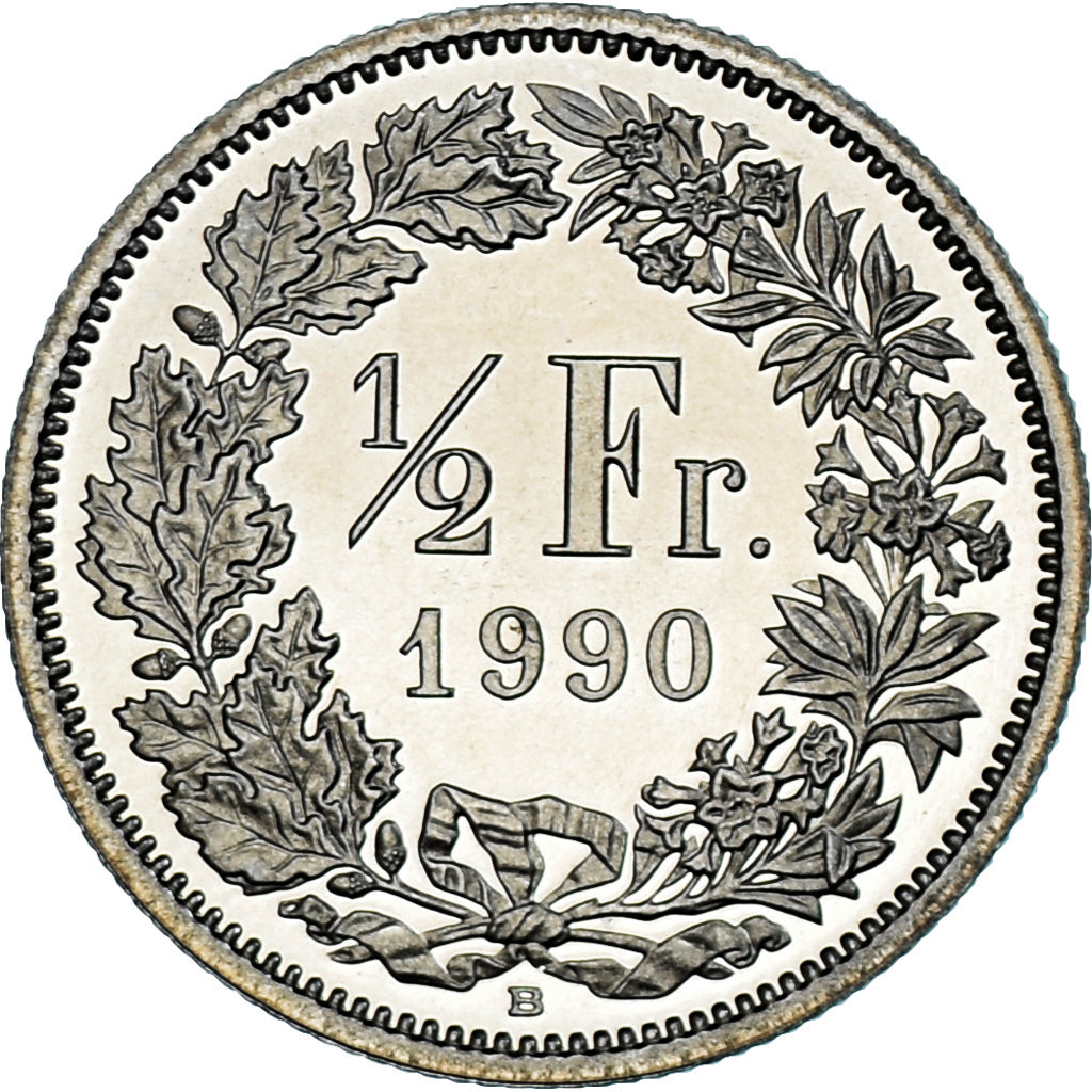 Coin, Switzerland, 1/2 Franc, 1990, Bern, BE, MS(63), Copper-nickel, KM:23a.3