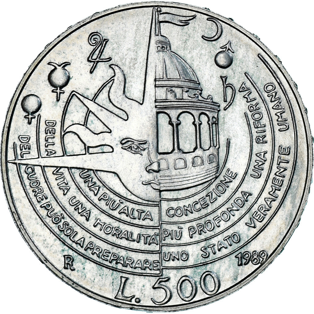 Munten, Italië, 500 Lire, 1989, Rome, 350ème anniversaire de la mort de