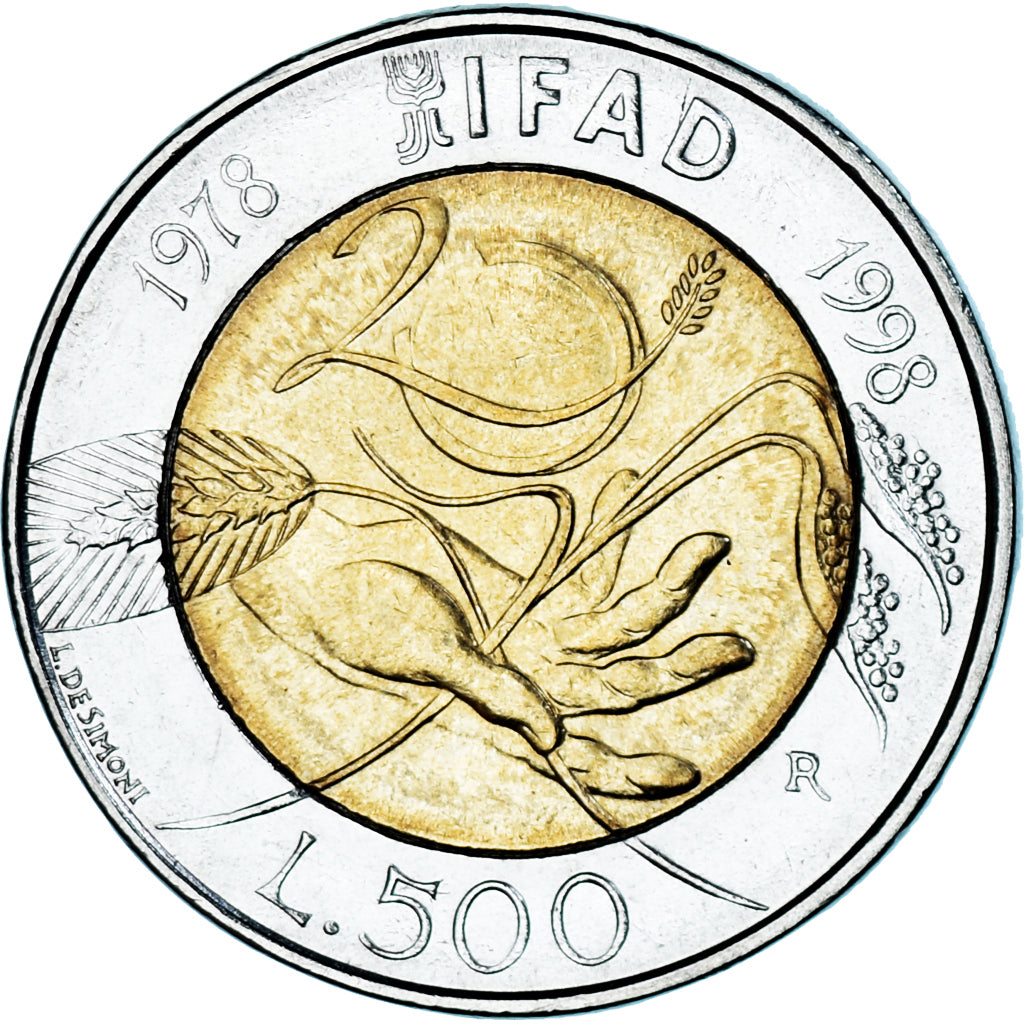Moneta, Italia, 500 Lire, 1998, Rome, IFAD, BB+, Bi-metallico, KM:193