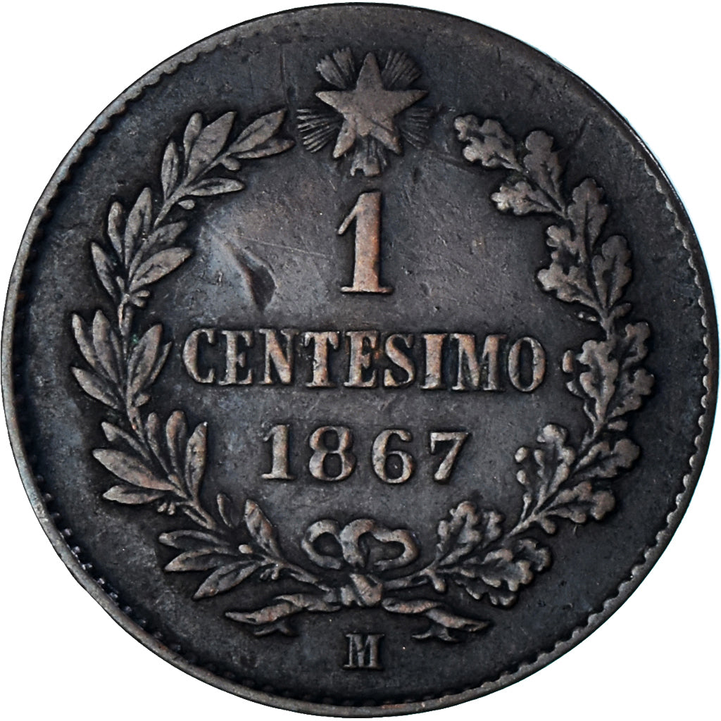 Moneta, Włochy, Vittorio Emanuele II, Centesimo, 1867, Milan, VF(30-35)