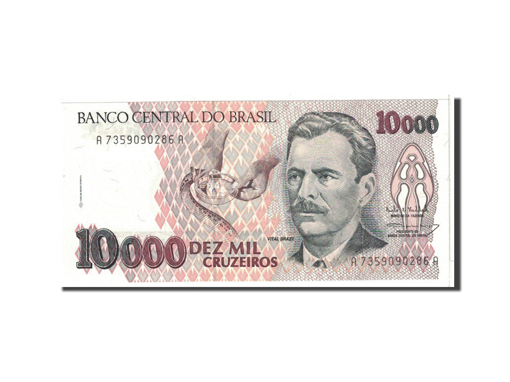 Banknote, Brazil, 10,000 Cruzeiros, 1991, Undated, KM:233c, UNC(65-70)