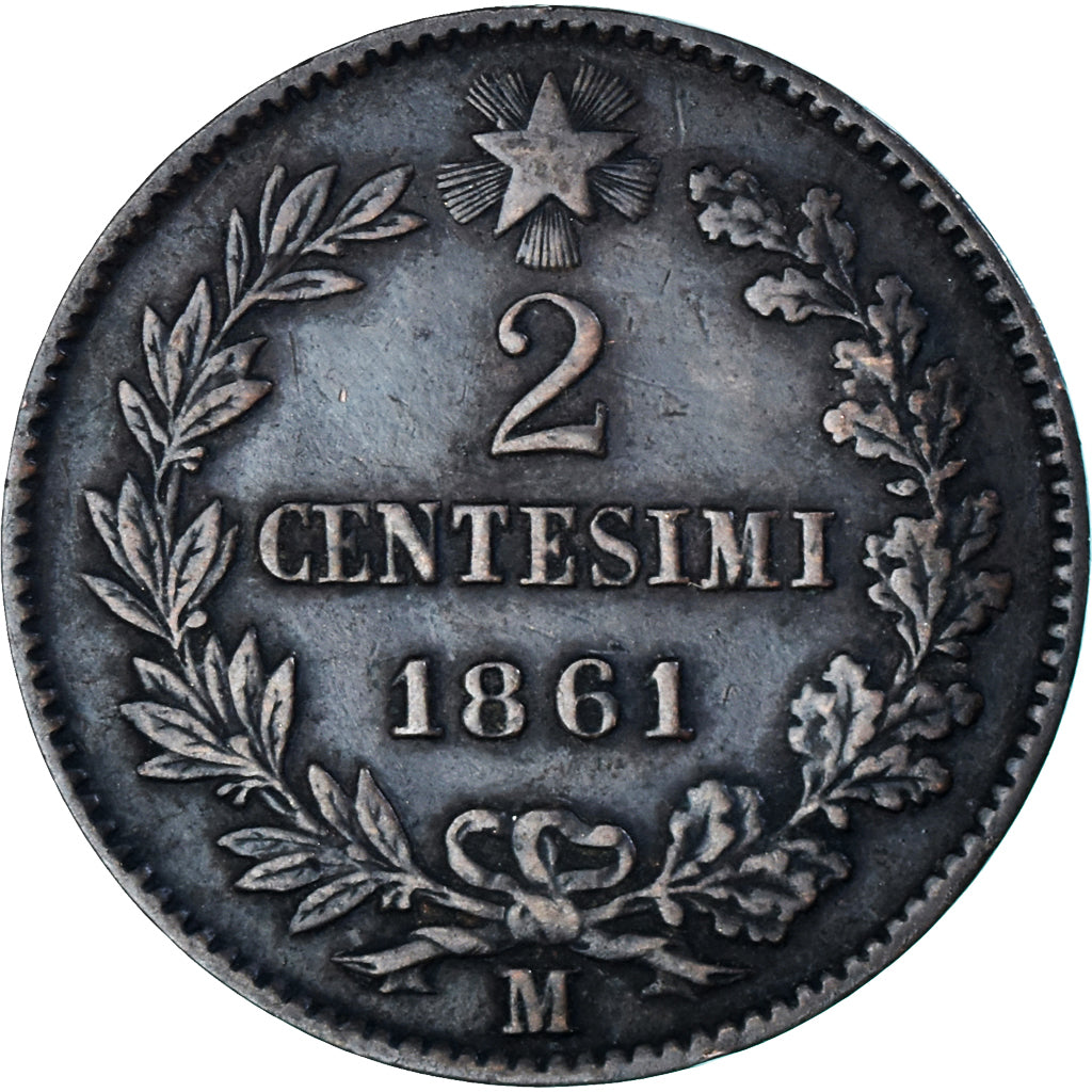 Münze, Italien, 2 Centesimi, 1861, Milan, S+, Bronze, KM:2.1