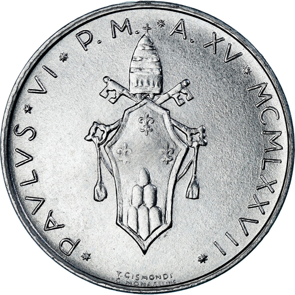 Moneda, CIUDAD DEL VATICANO, Paul VI, 10 Lire, 1977, Roma, EBC, Aluminio, KM:119