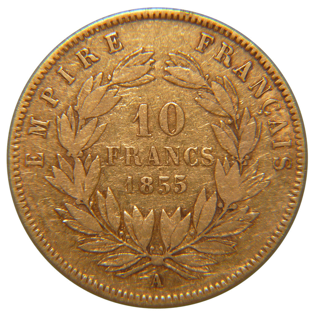 FRANCE, 10 Francs, 1855, Paris, VF(30-35), Gold, Gadoury #1014, 3.20