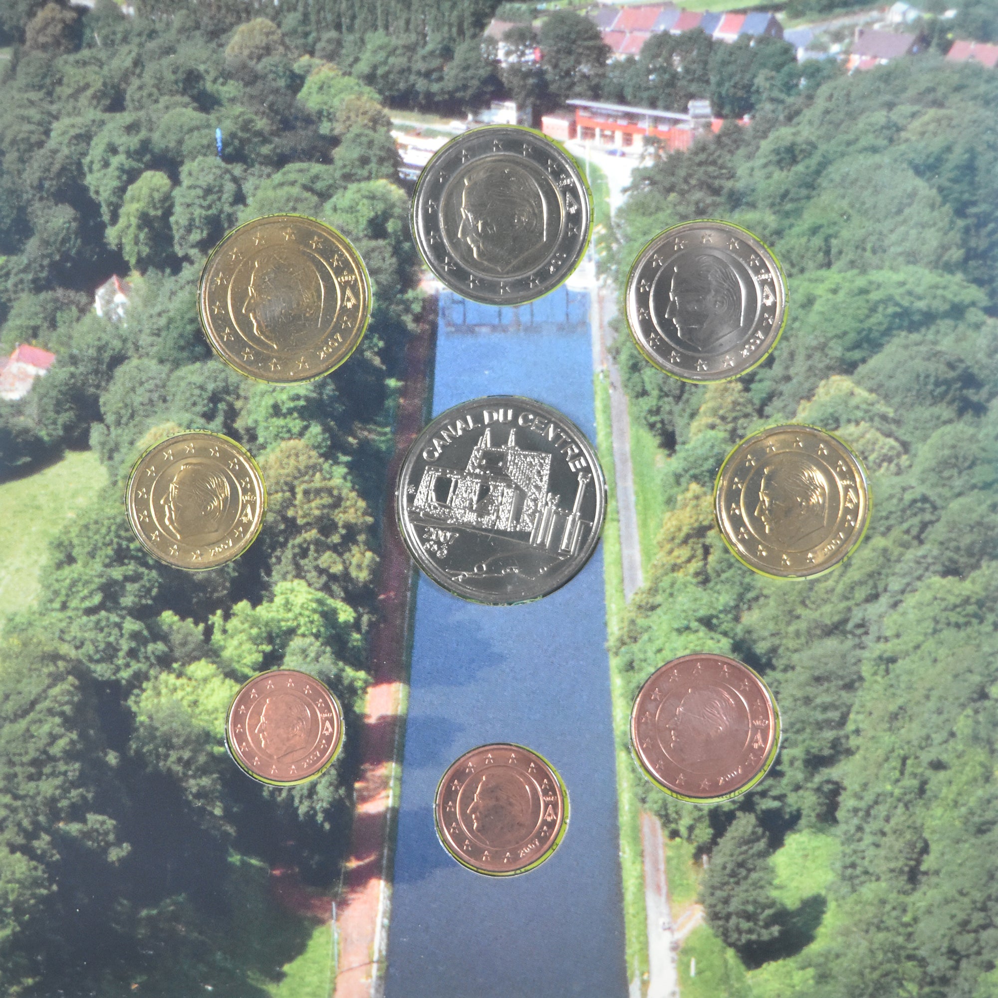 Bélgica, 1 Cent to 2 Euro, euro set - Les ascenseurs du Canal du Centre, 2007