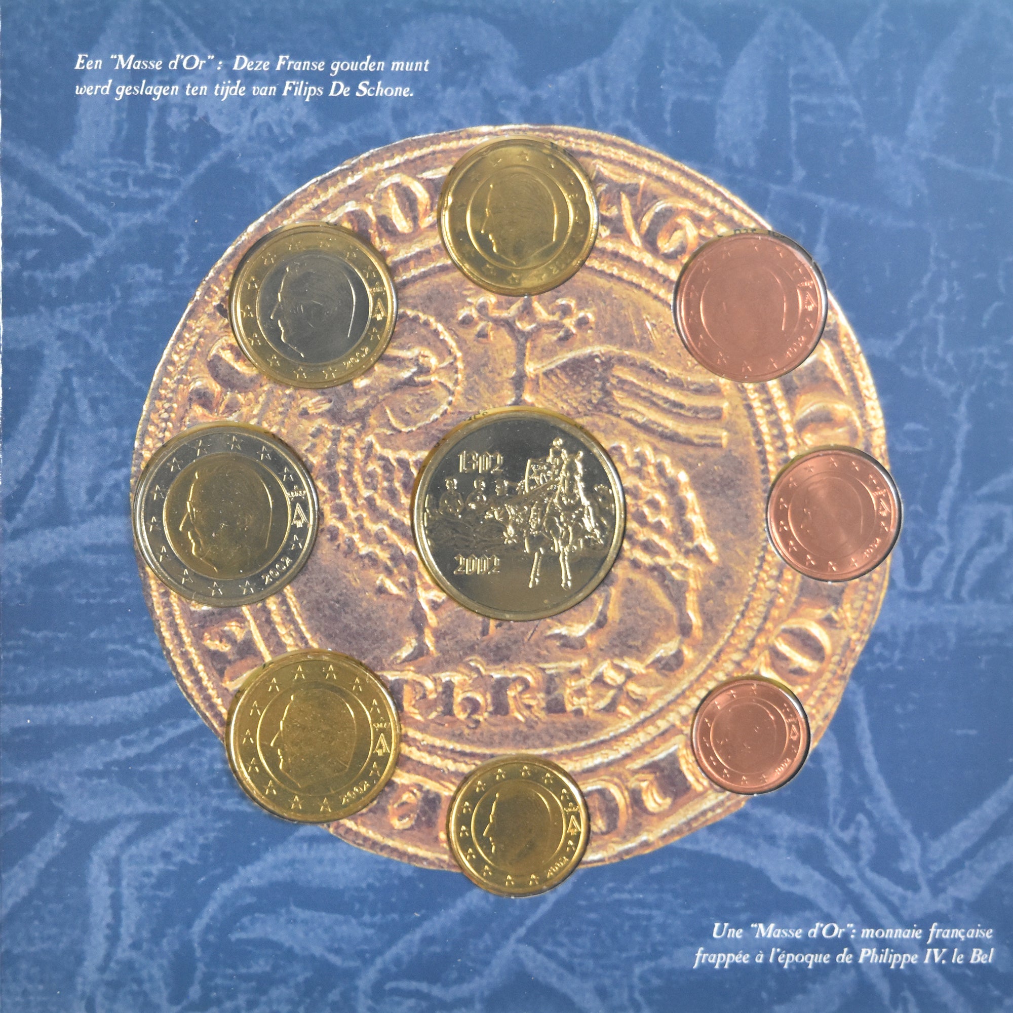 Belgio, 1 Cent to 2 Euro, euro set - Bataille des éperons d'or, 2002, Royal