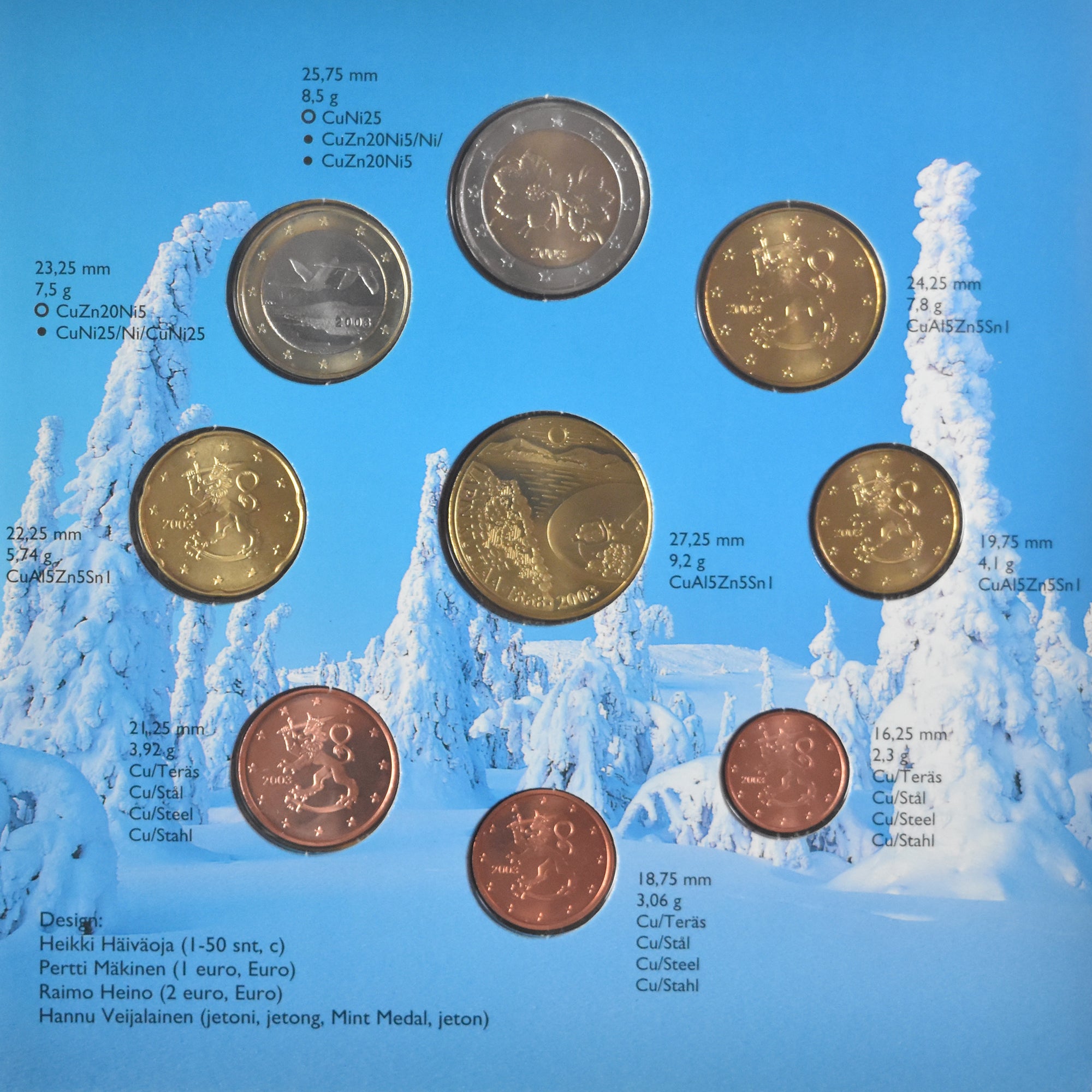 Finnland, 1 Cent to 2 Euro, euro set - gold panning, 2003, Mint of Finland, BU