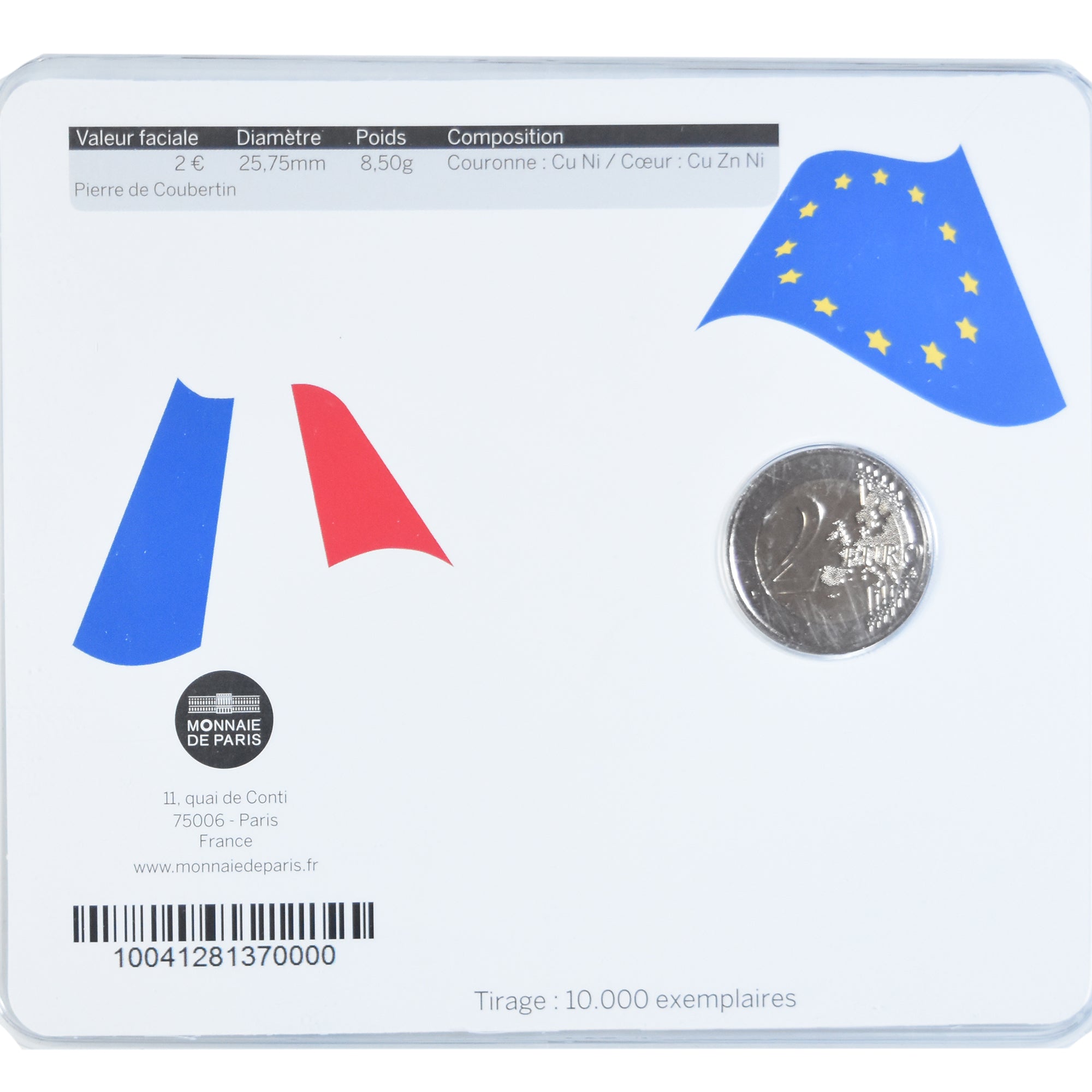 France, Monnaie de Paris, 2 Euro, 2013, Pessac, PIERRE DE COUBERTIN.BU