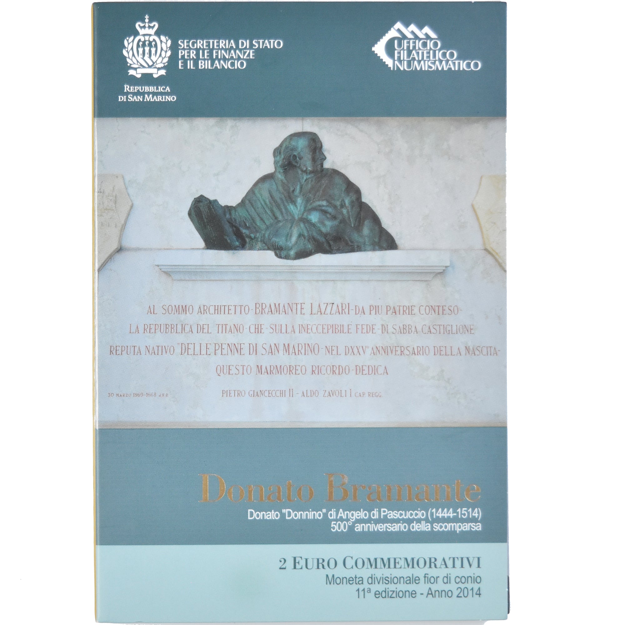 San Marino, 2 Euro, 500ème anniversaire de la mort de Bramante, 2014, Rome