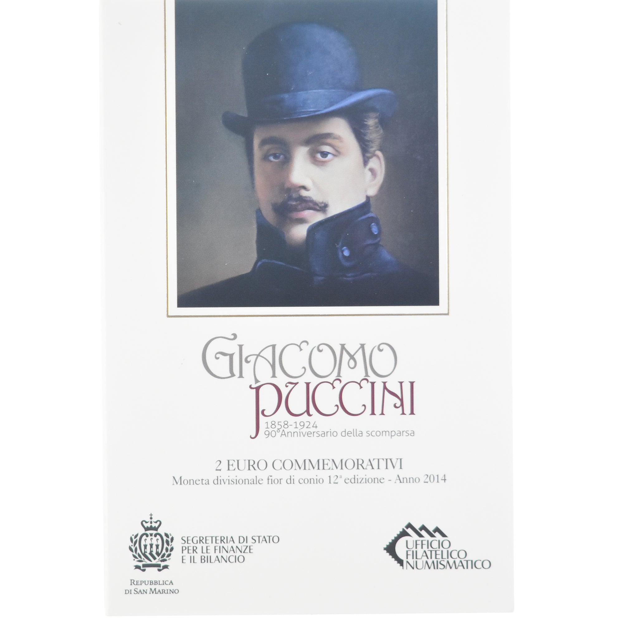 San Marino, 2 Euro, Giacomo Puccini, 2014, Rome, BU, FDC, Bimetálico