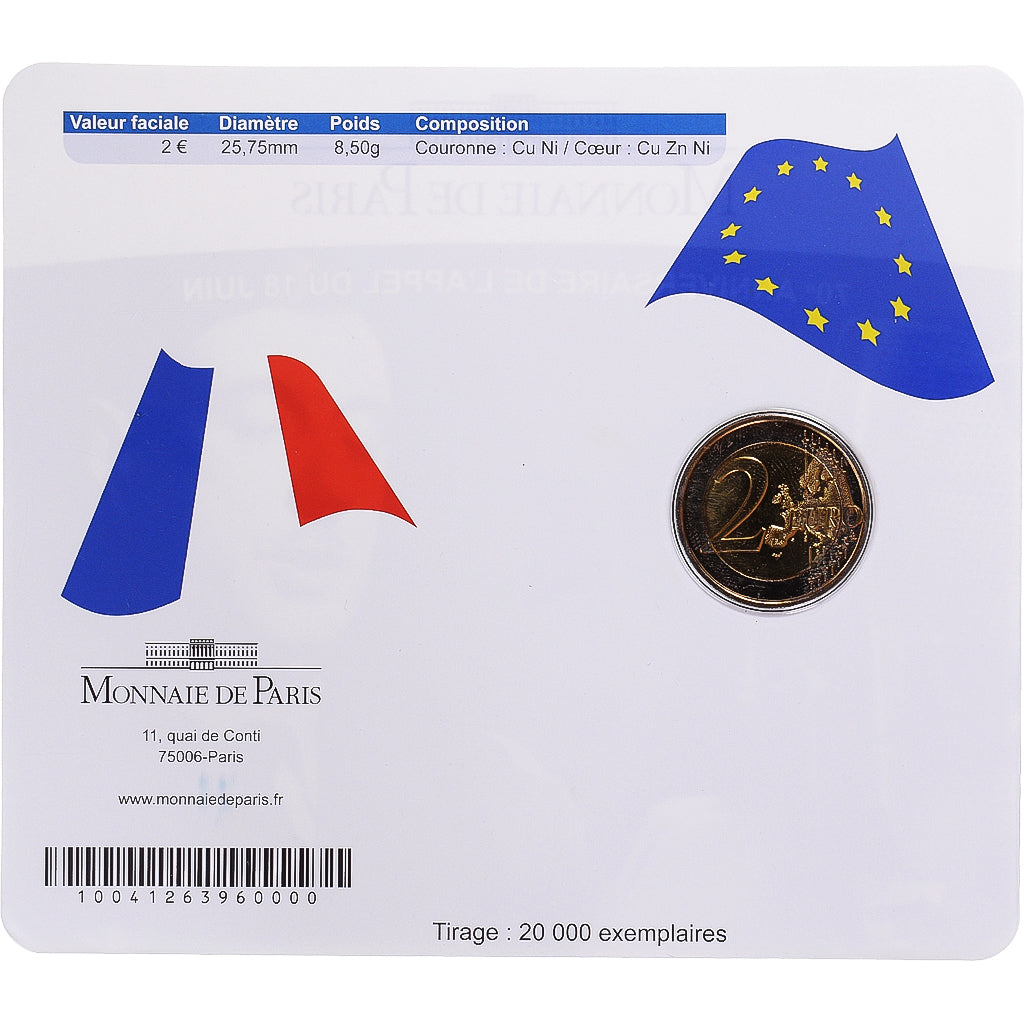 France, 2 Euro, 2010, Monnaie de Paris, Appel du 18 Juin 1940, MS(65-70)