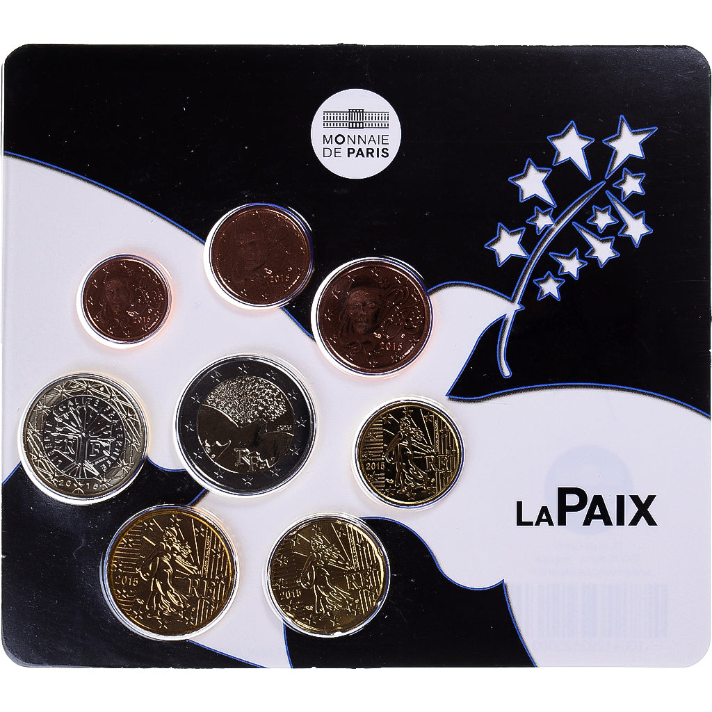 France, Set 8 monnaies Euro, 2015, La PAIX.BU, MS(65-70)