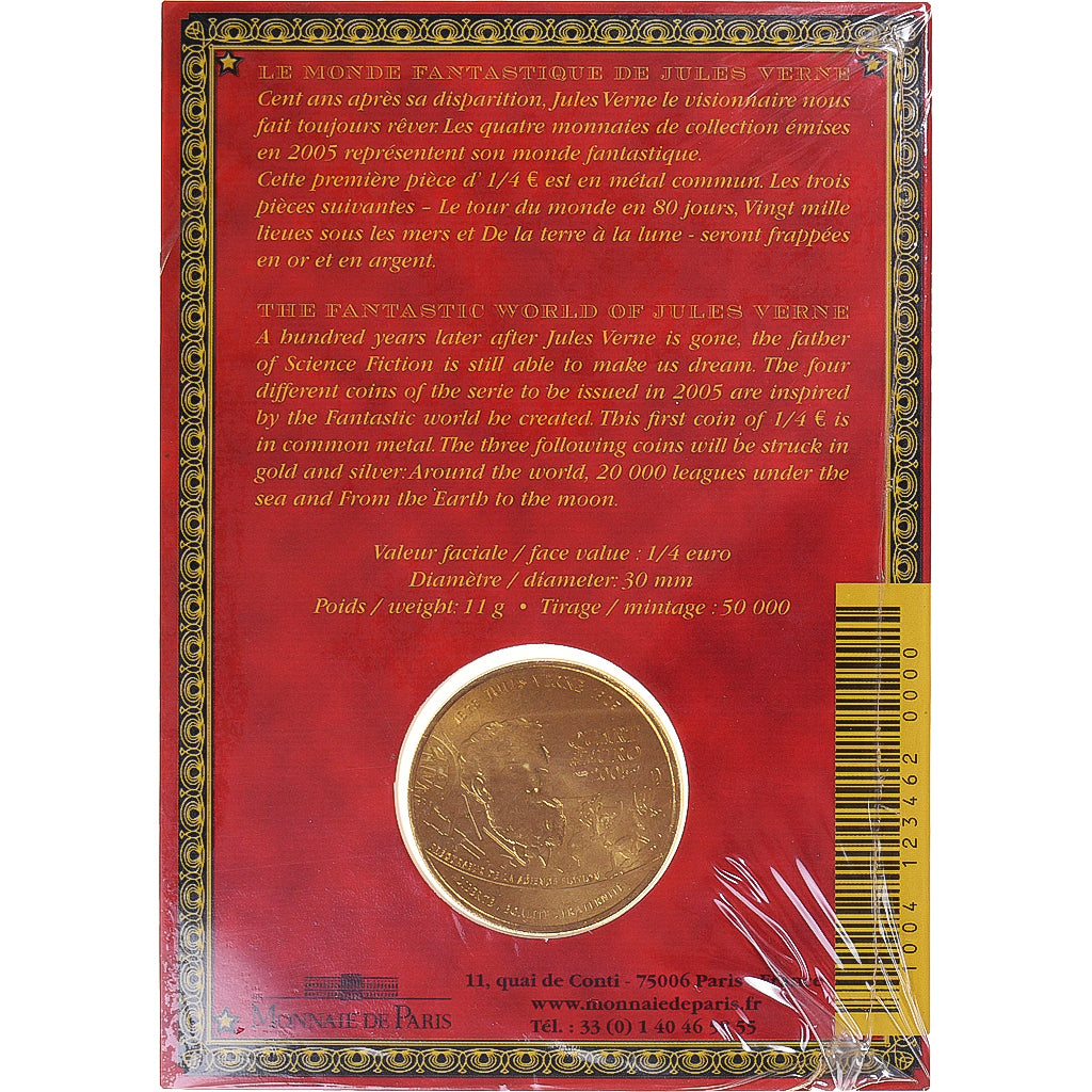 Frankreich, 1/4 Euro, Jules Verne, 2005, Paris, BU, STGL, Aluminum-Bronze