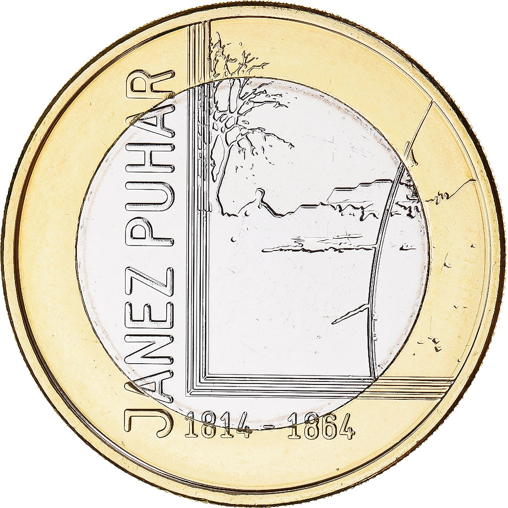 Slovenia, 3 Euro, Janez Puhar, 2014, BU, SPL, Bi-metallico