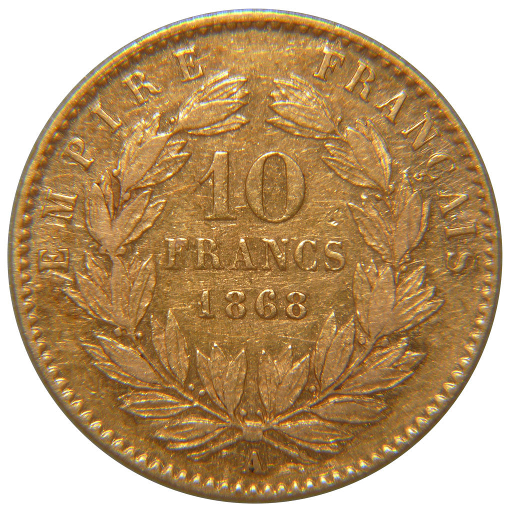 FRANCE, Napoléon III, 10 Francs, 1868, Paris, AU(50-53), Gold, Gadoury #1015, 3.