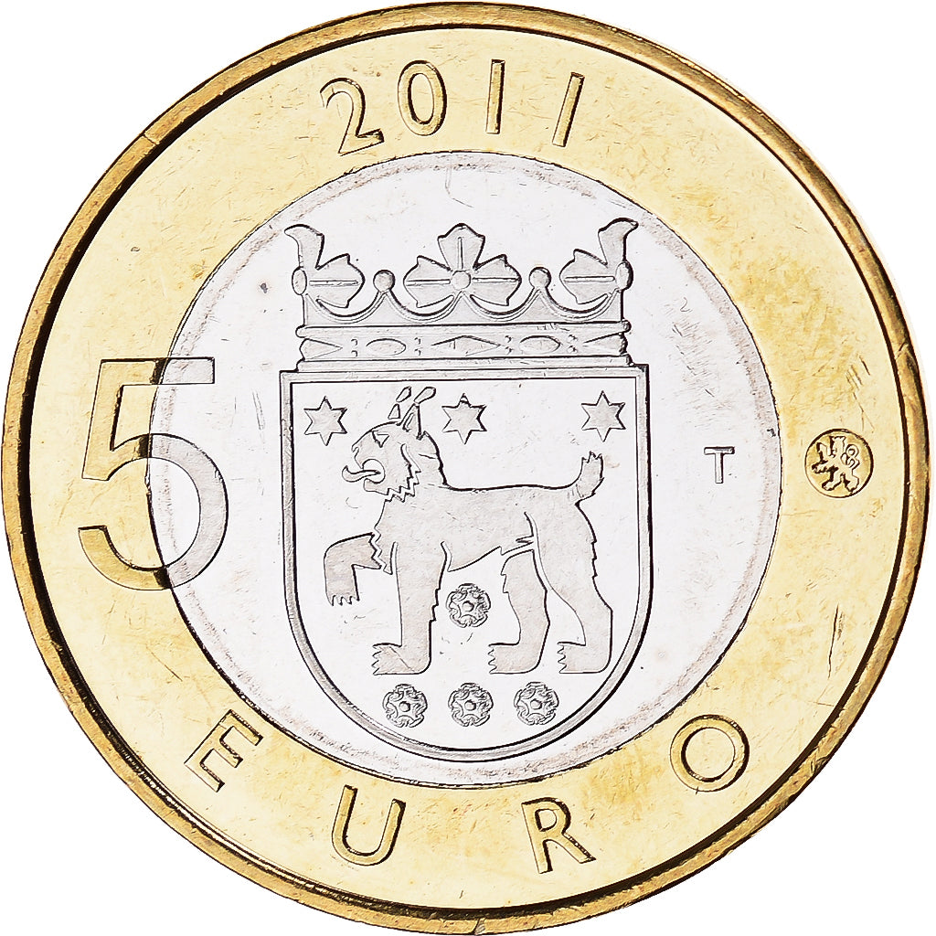 Finlândia, 5 Euro, 2011, Vantaa, MS(63), Bimetálico, KM:161