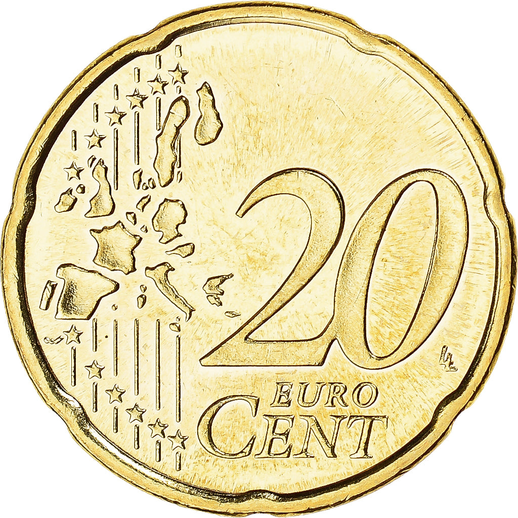 Greece, 20 Euro Cent, 2002, Athens, MS(65-70), Brass, KM:185