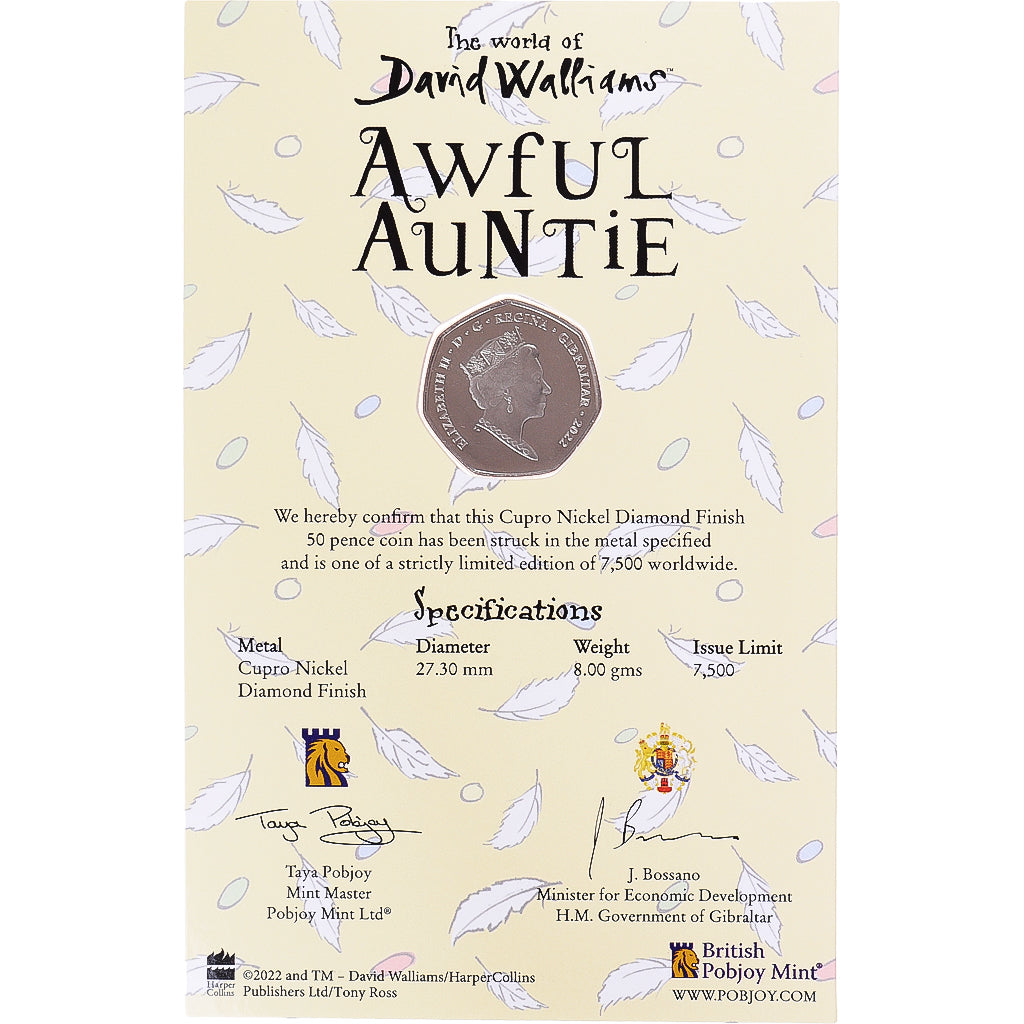 Coin, Gibraltar, 50 Pence, 2022, Pobjoy Mint, Awful Auntie.Colorized.FDC