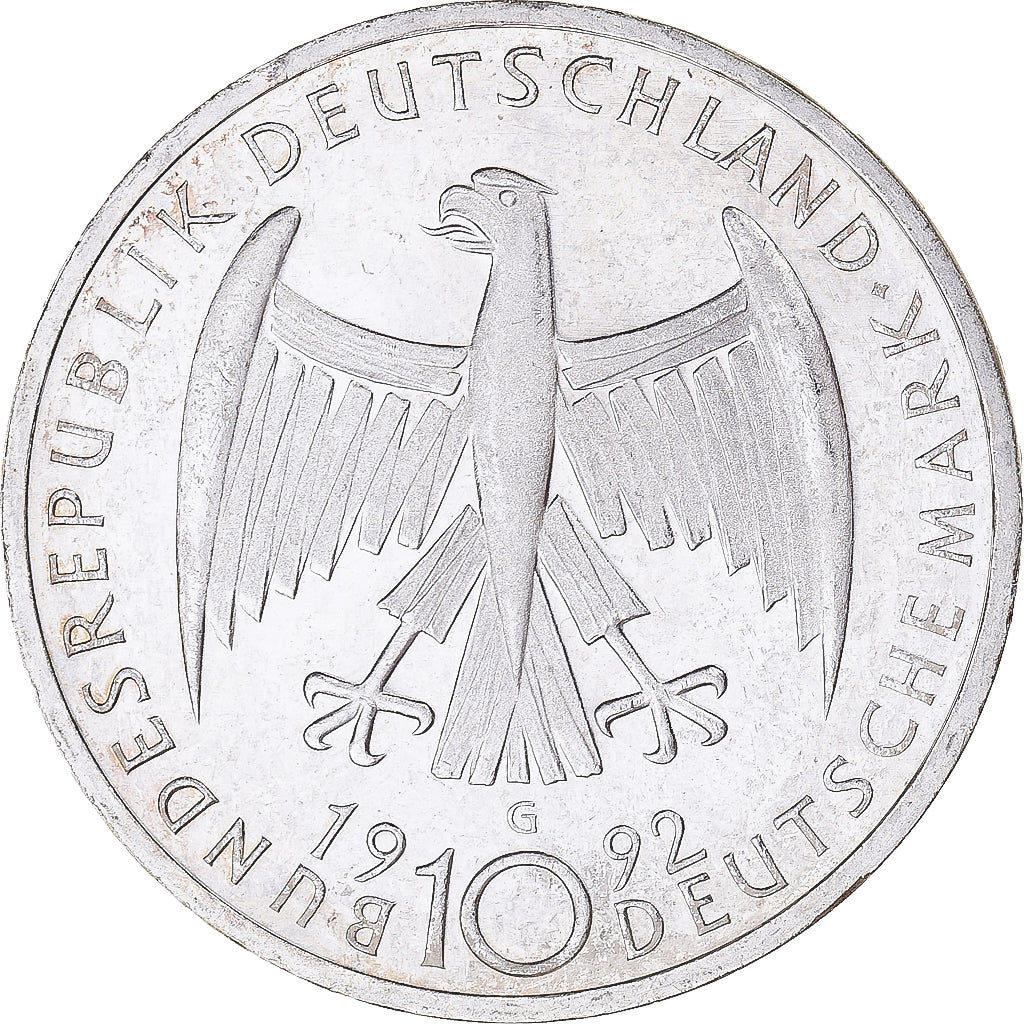 Coin, GERMANY - FEDERAL REPUBLIC, 10 Mark, 1992, Karlsruhe, Germany, EF(40-45)