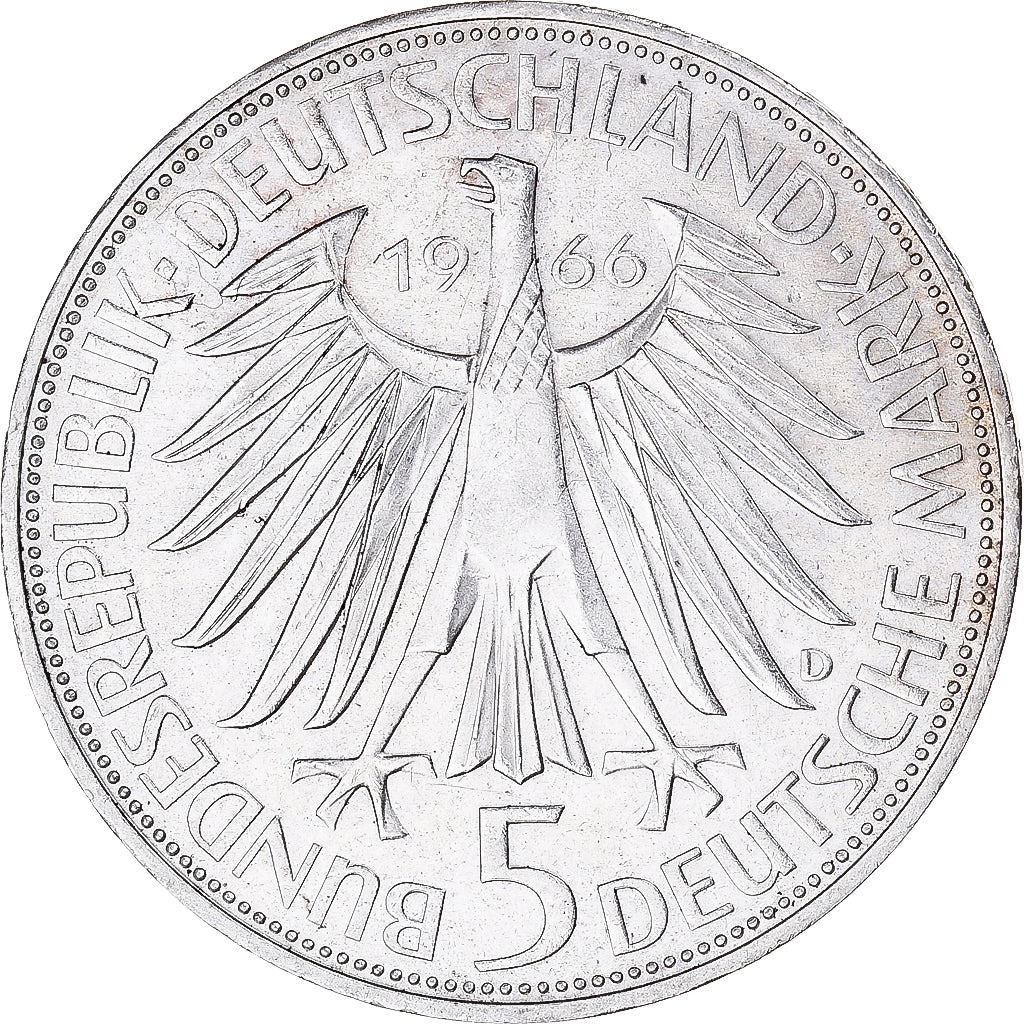 Coin, GERMANY - FEDERAL REPUBLIC, 5 Mark, 1966, Munich, Germany, AU(50-53)