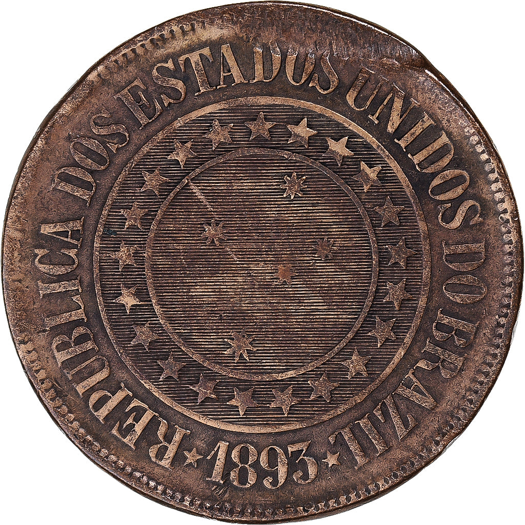 Coin, Brazil, 40 Reis, 1893, VF(30-35), Bronze, KM:491