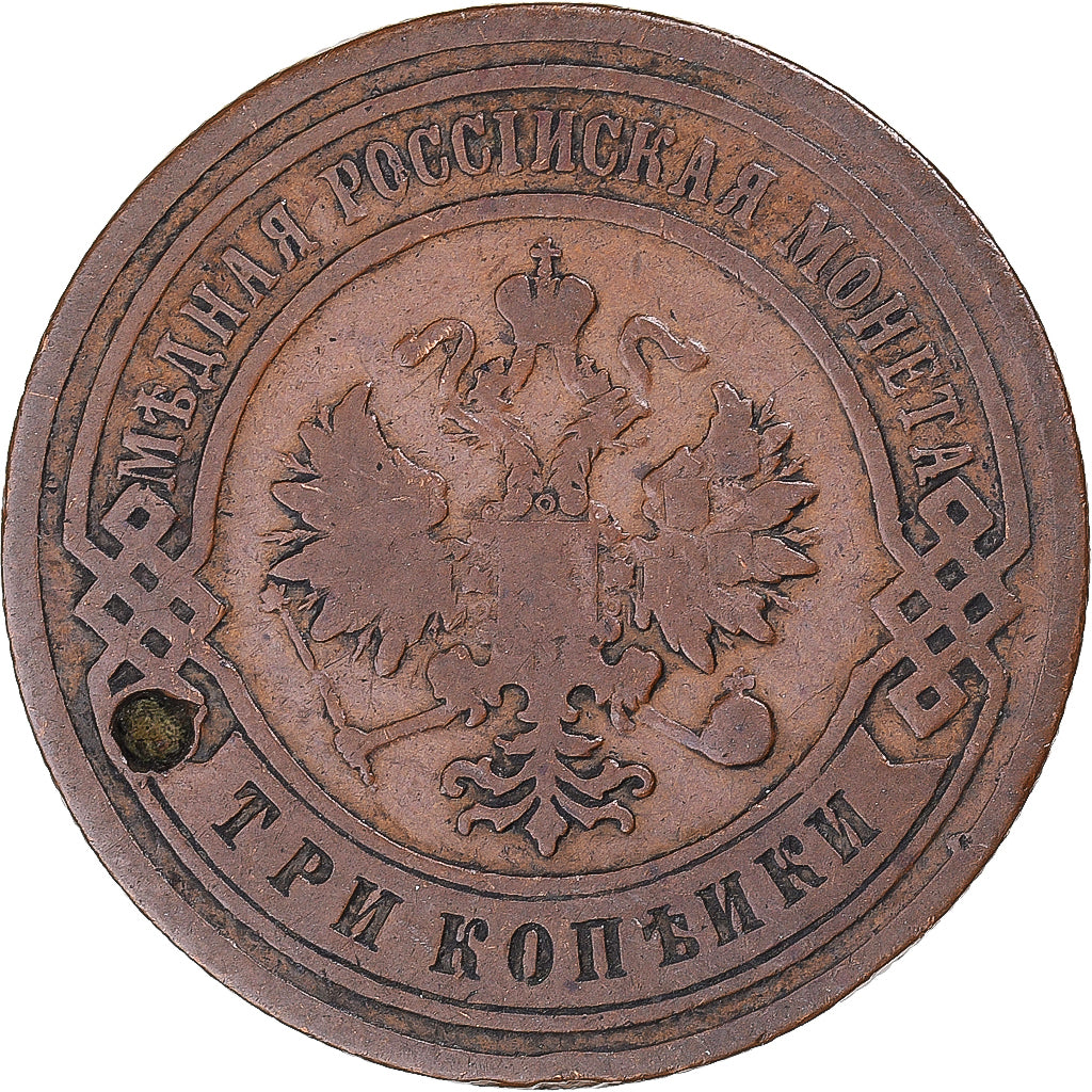 Moeda, Rússia, Nicholas II, 3 Kopeks, 1904, Saint-Petersburg, VF(30-35), Cobre
