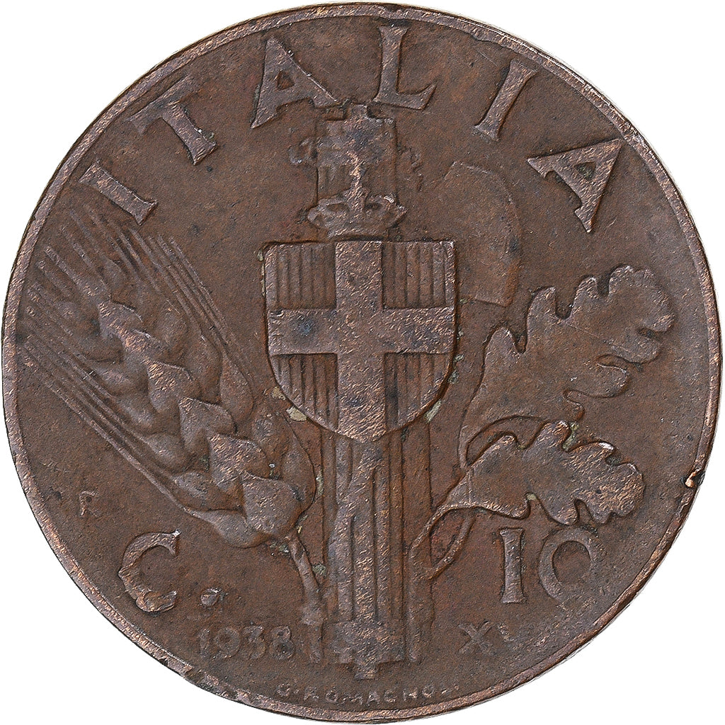 Coin, Italy, Vittorio Emanuele III, 10 Centesimi, 1938, Rome, EF(40-45), Copper