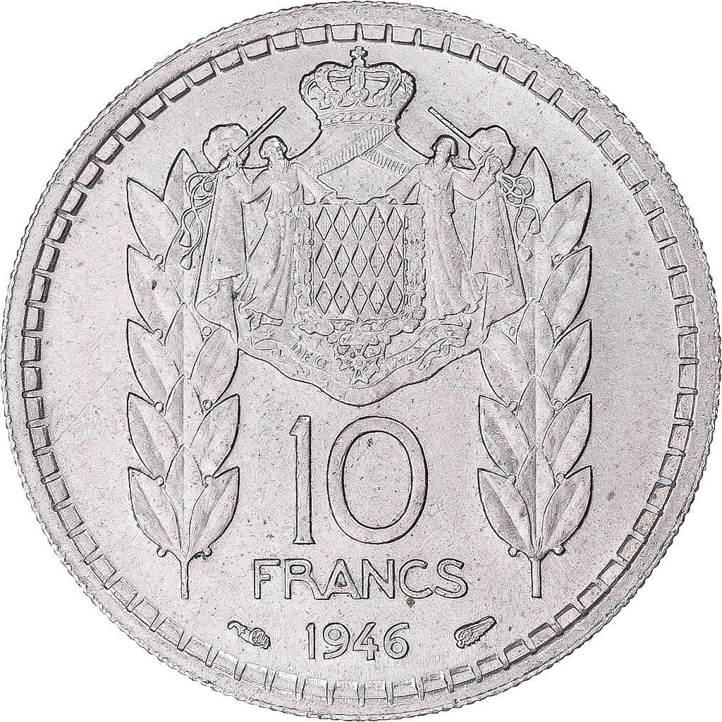 Munten, Monaco, 10 Francs, 1946, ZF+, Cupro-nikkel, KM:123, Gadoury:MC136