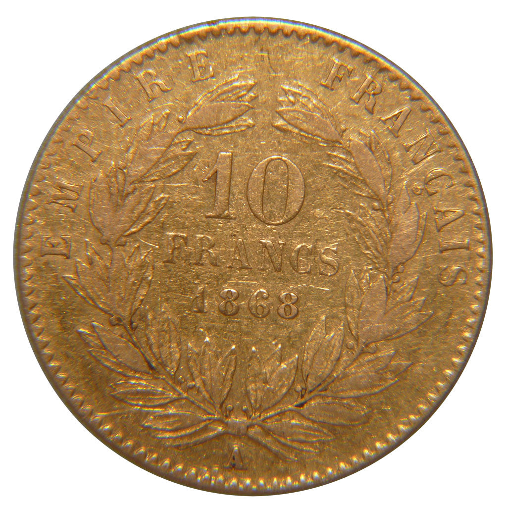 FRANCE, Napoléon III, 10 Francs, 1868, Paris, KM #800.1, EF(40-45), Gold, Gadour