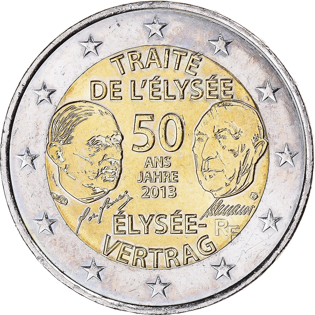France, 2 Euro, Traité de l'Elysée, 2013, Paris, AU(55-58), Bi-Metallic