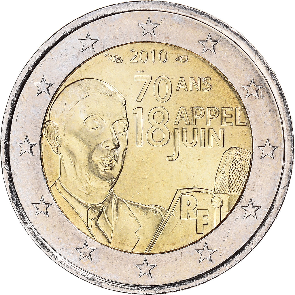 Francia, 2 Euro, Charles De Gaulle, Appel du 18 juin 1940, 2010, Paris, EBC