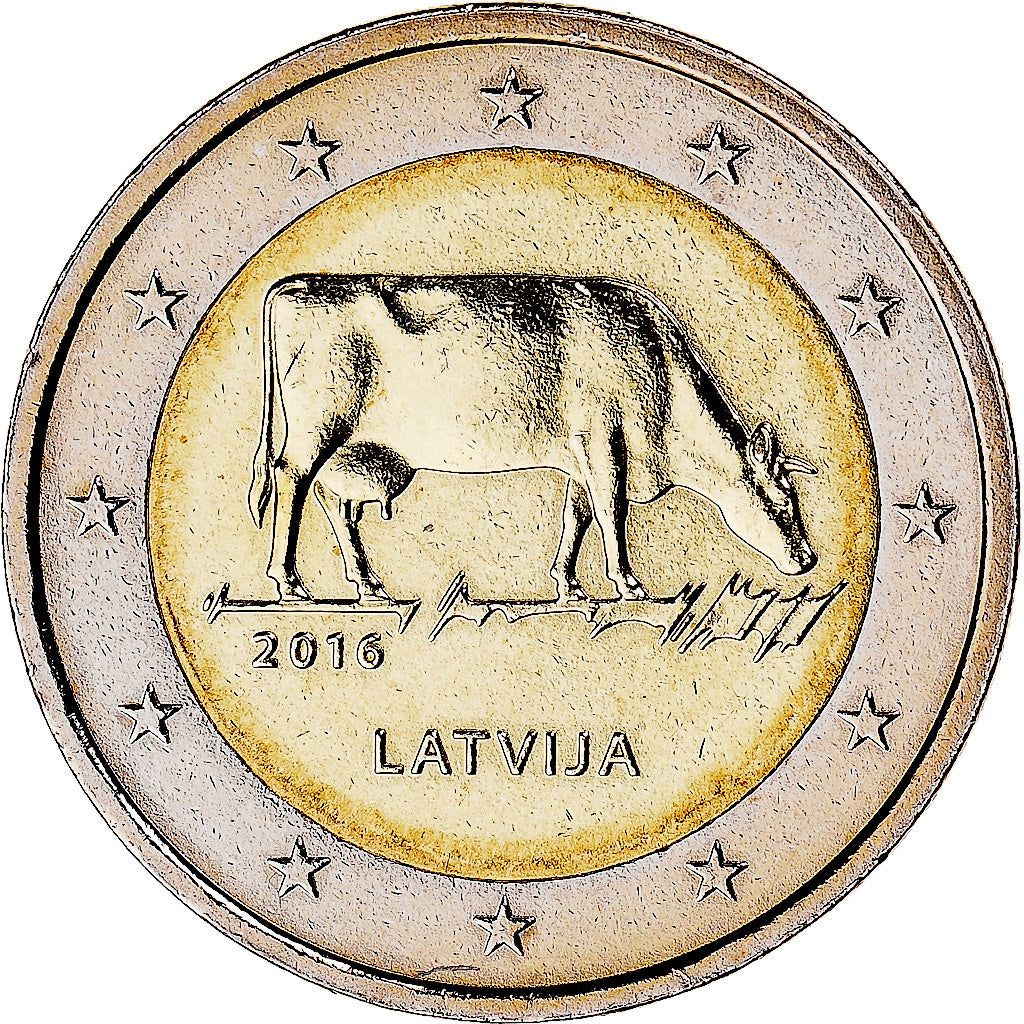Lettonie, 2 Euro, Industrie laitière, 2016, SPL, Bimétallique, KM:New