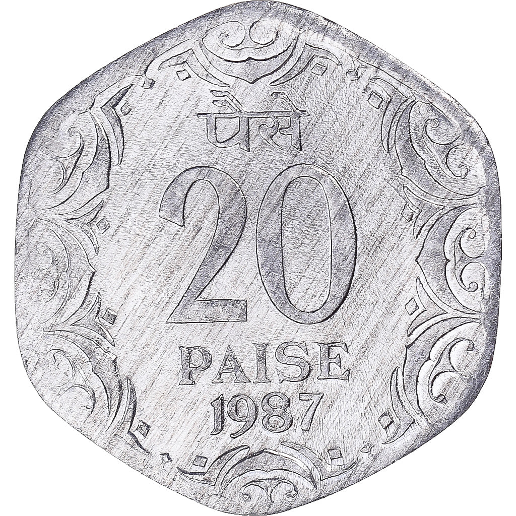 Coin, INDIA-REPUBLIC, 20 Paise, 1987, AU(55-58), Aluminum, KM:44