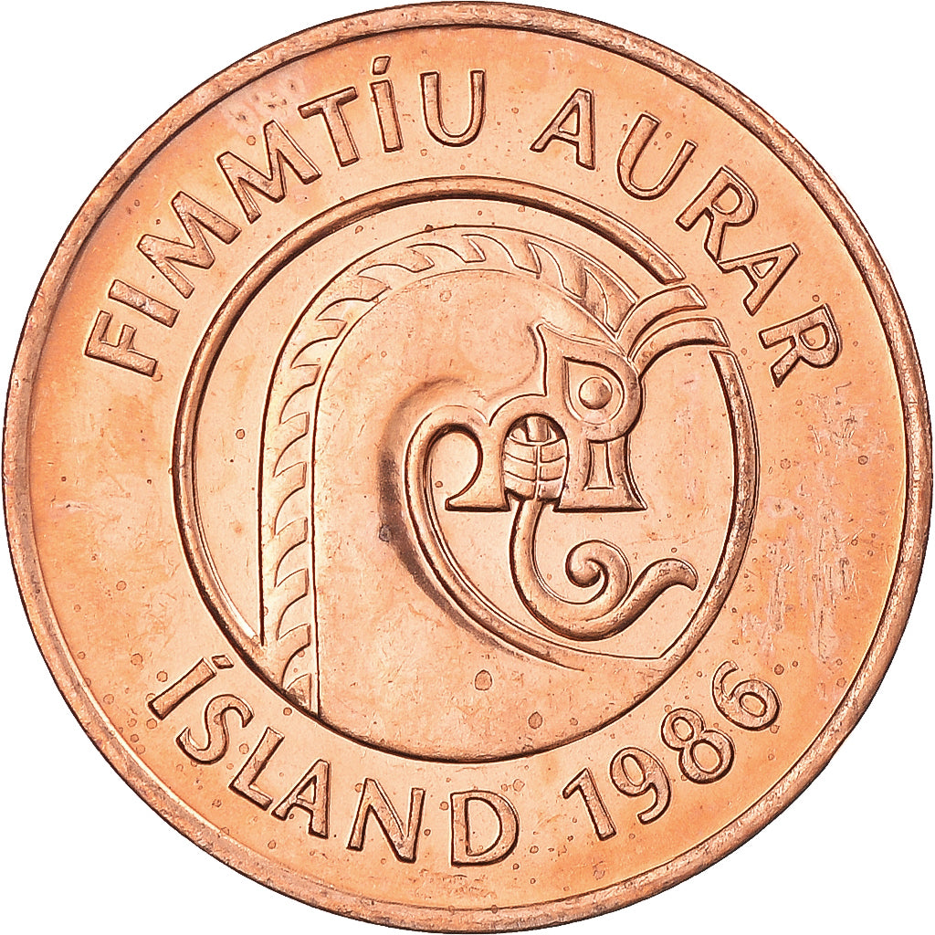 Moneta, Islanda, 50 Aurar, 1986, FDC, Acciaio ricoperto in bronzo, KM:26a