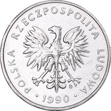 Münze, Polen, 5 Zlotych, 1990, Warsaw, VZ, Aluminium, KM:81.3
