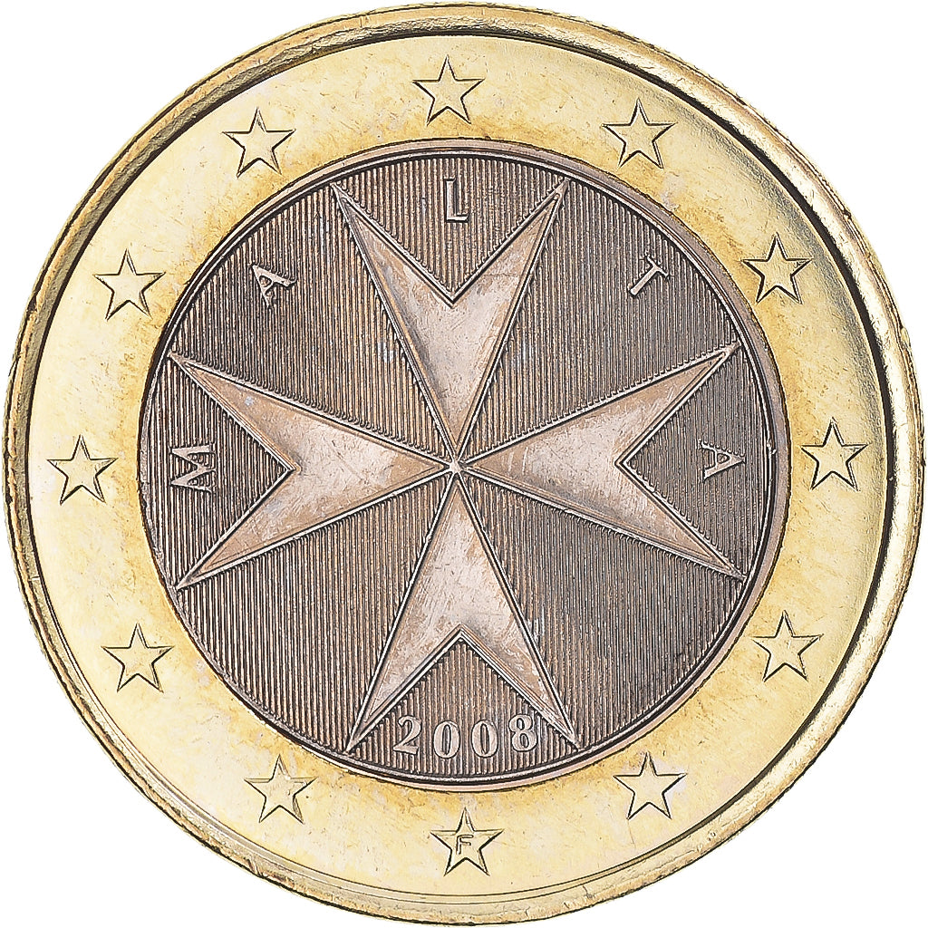 Malta, 1 Euro, Maltese cross, 2008, MS(64), Bi-Metallic